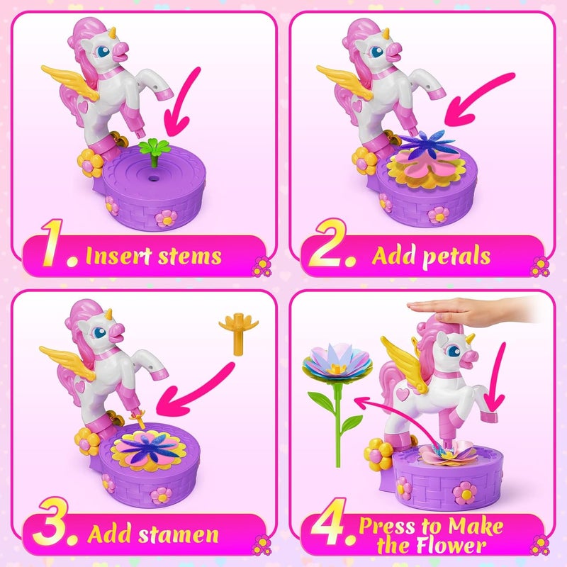 Zmpolir Craft Kits, Press-to-Create Flower Maker, Unicorn Toys for Girl Age 3-12, Fabric Flower Bouquets Toy, Kids DIY Arts and Crafts, Unique Christmas Birthday Gifts for 3 4 5 6 7 8 9 10 11 12 Year Old Girl - Image 3